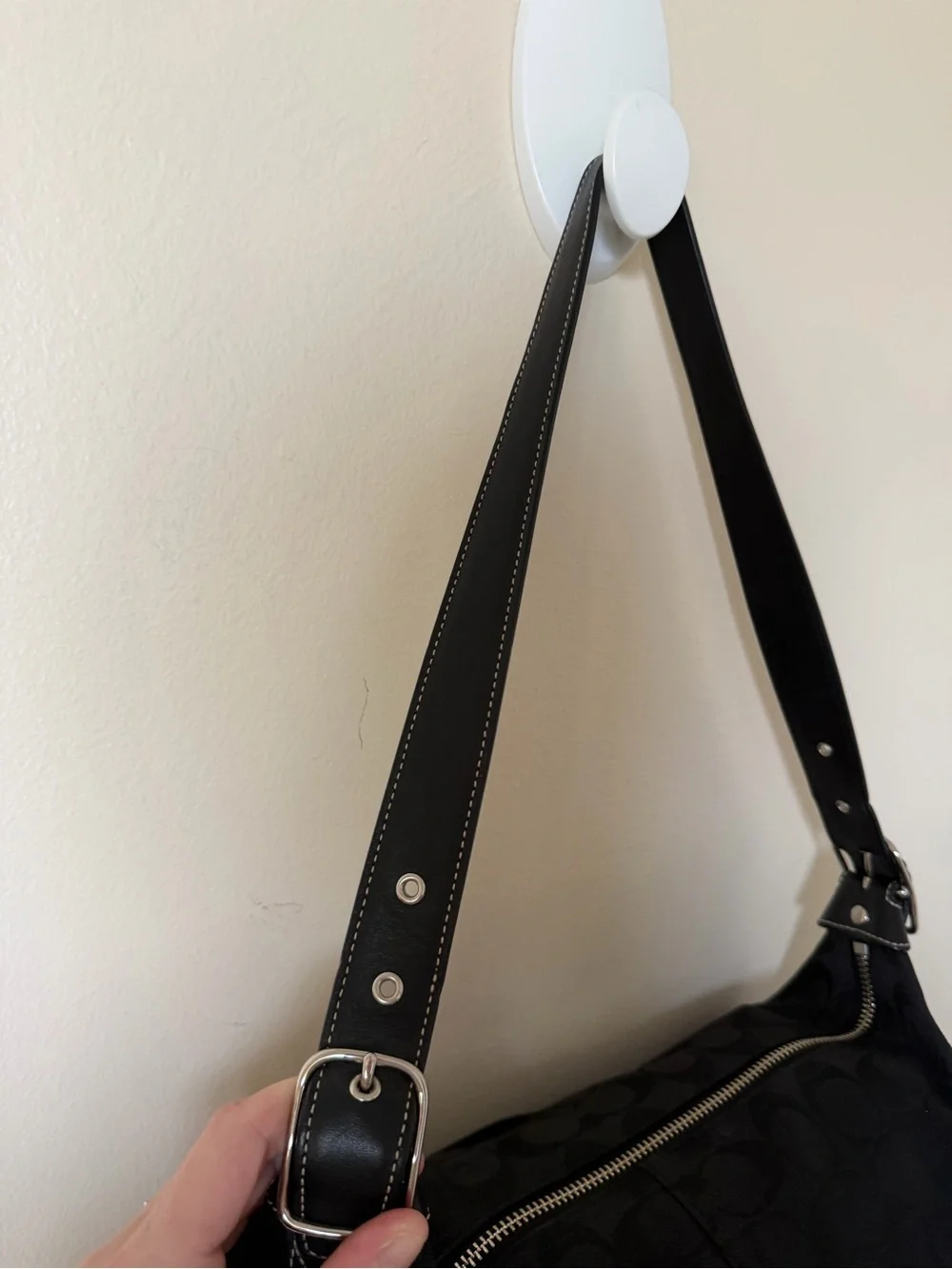COACH Y2K Bag F10906 Black Signature Jacquard Leather Trim Shoulder Hobo Purse